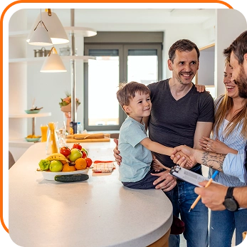 Happy family with Horn Plumbing technician