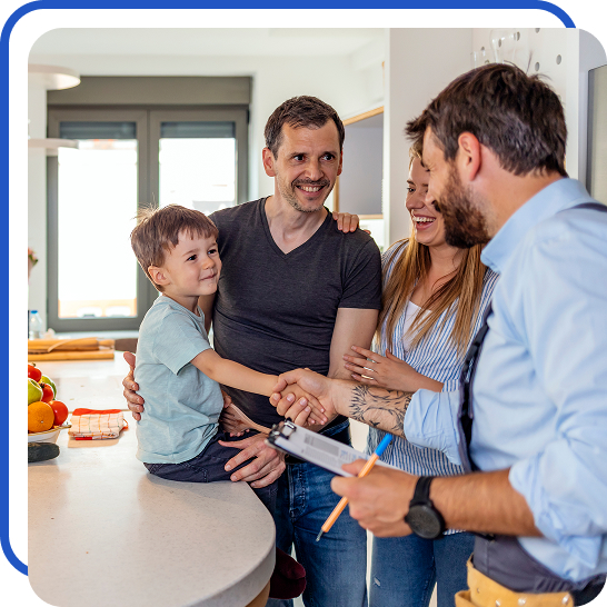 Happy family with Horn Plumbing technician